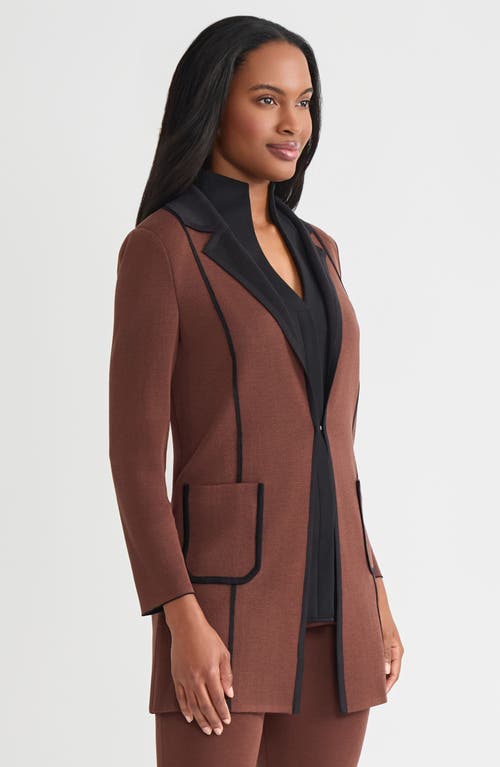 Misook Hertiage Two-tone Knit Jacket In Brown