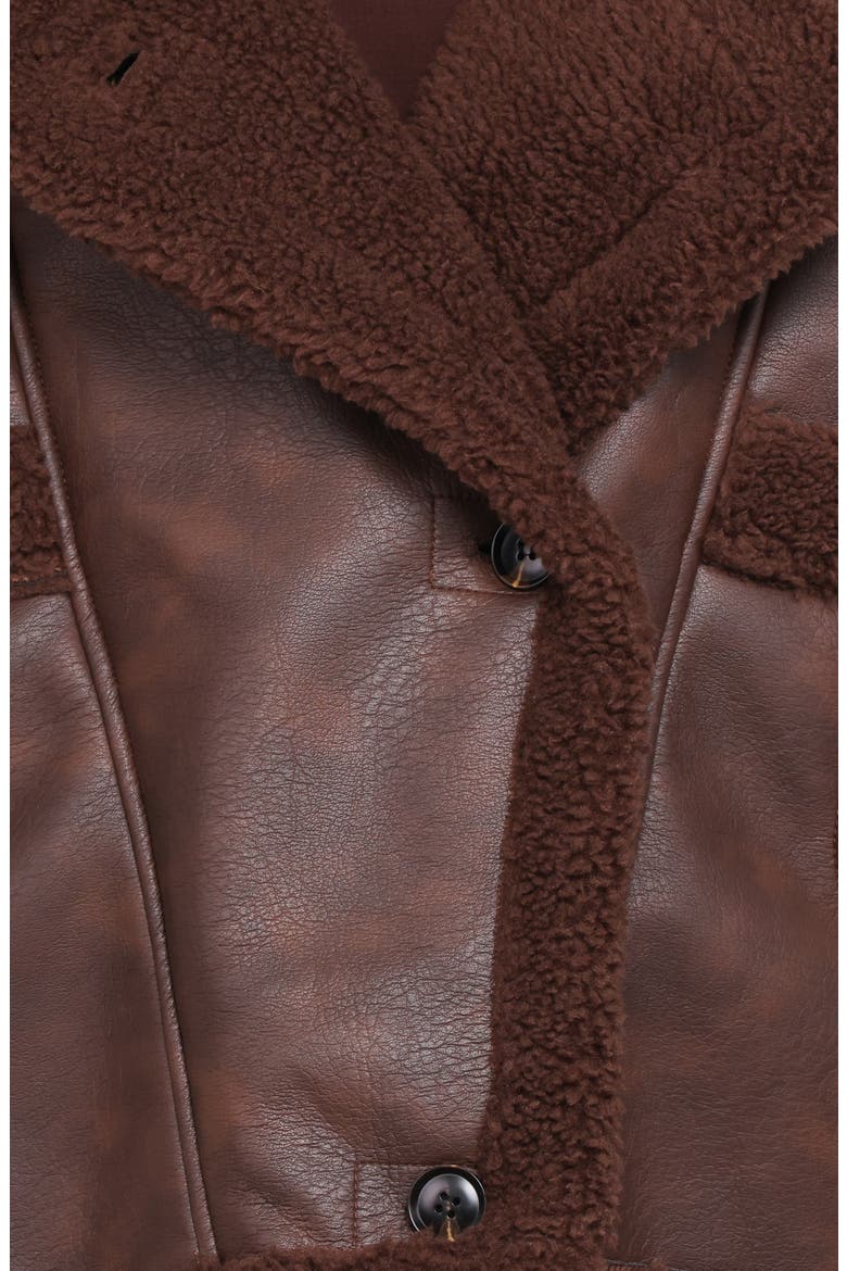 Faux Leather & Faux Shearling Car Coat, Alternate, color, CHOCOLATE