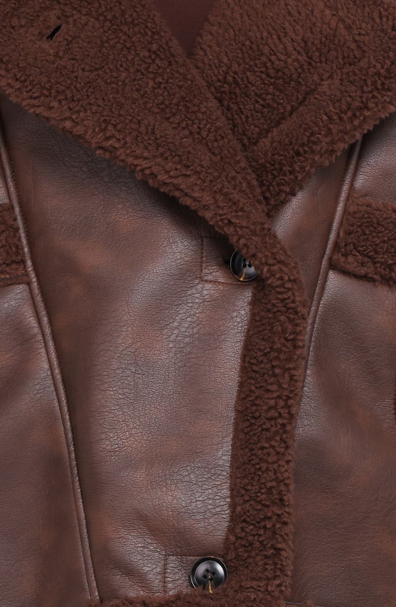 Petal & Pup Faux Leather & Faux Shearling Car Coat, Alternate, color, Chocolate