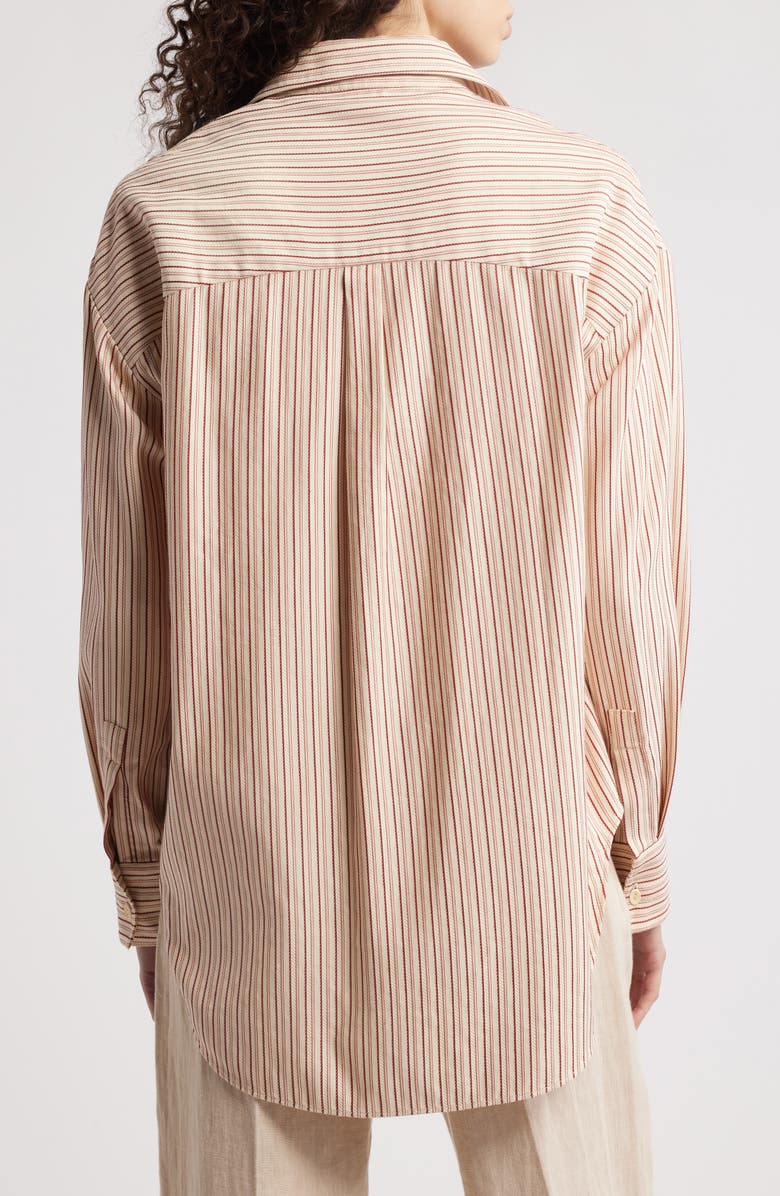 Faithfull the Brand En Vau Oversize Pinstripe Button-Up Shirt, Alternate, color, Pinstripe Garnet/ Blush