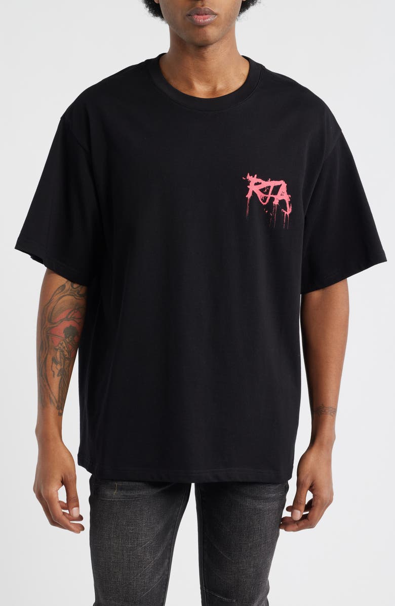 RtA Colin Graffiti Oversize Graphic T-Shirt, Main, color, Black Graffiti Pink