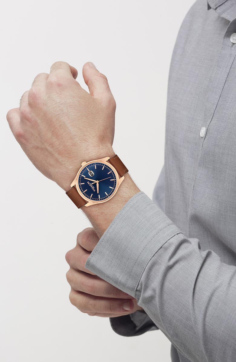 COACH Oliver Leather Strap Watch, 41mm, Alternate, color, Blue