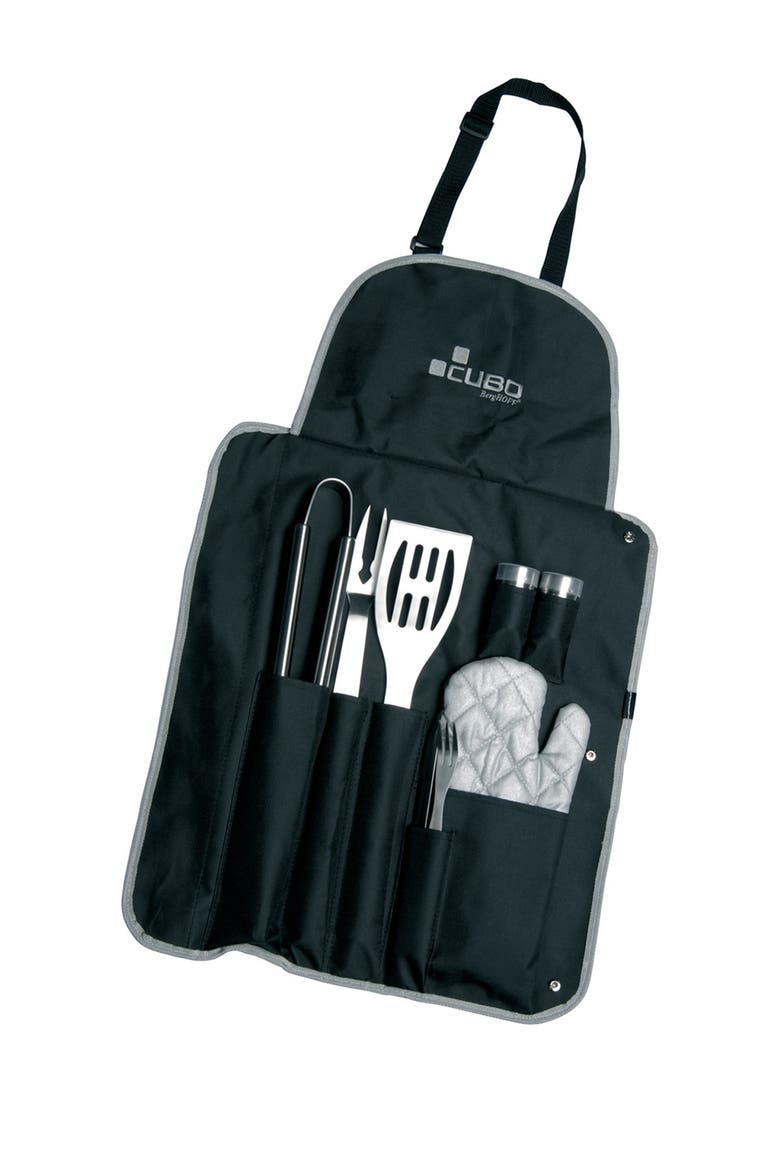 Black Cubo 9-Piece Stainless Steel BBQ Set with Wrap, Alternate, color, BLACK