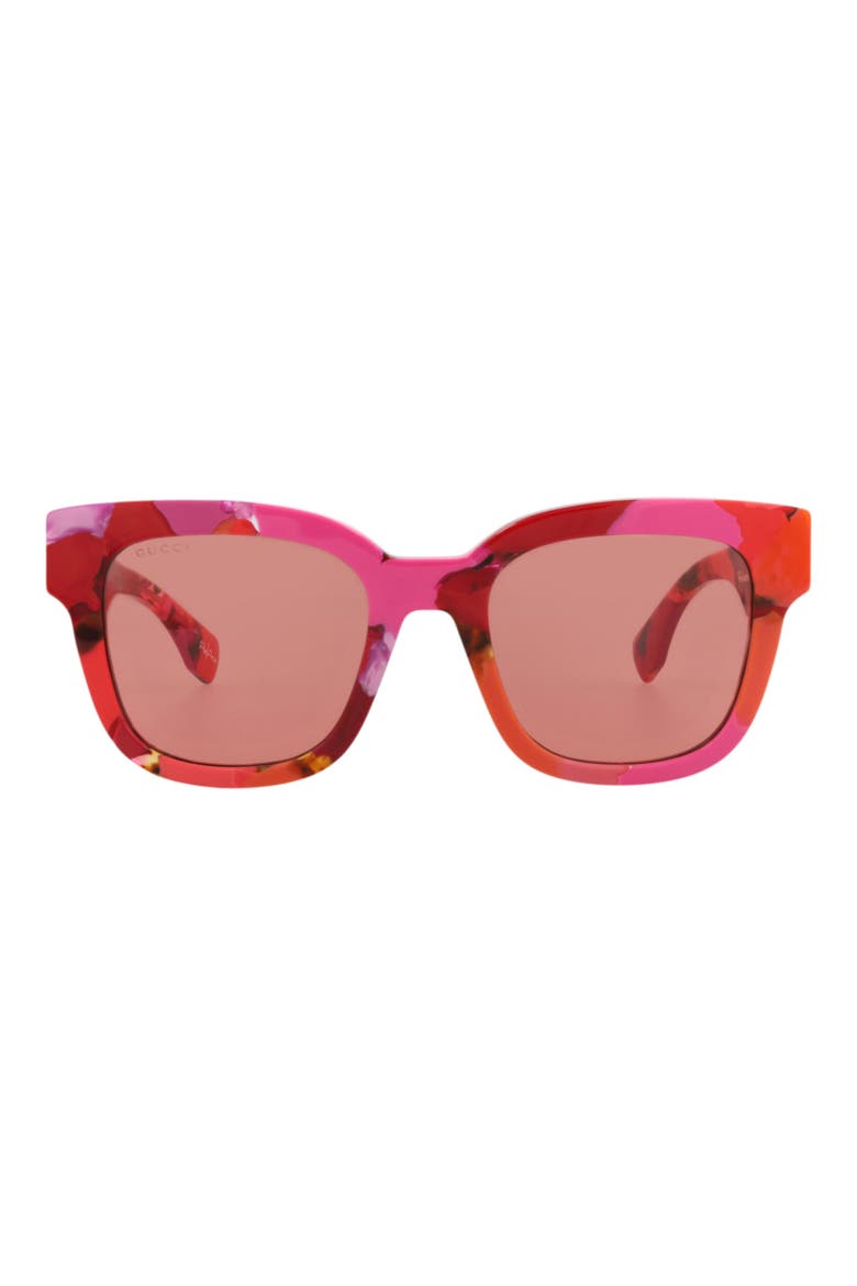 52mm Square Sunglasses, Main, color, RED RED ORANGE