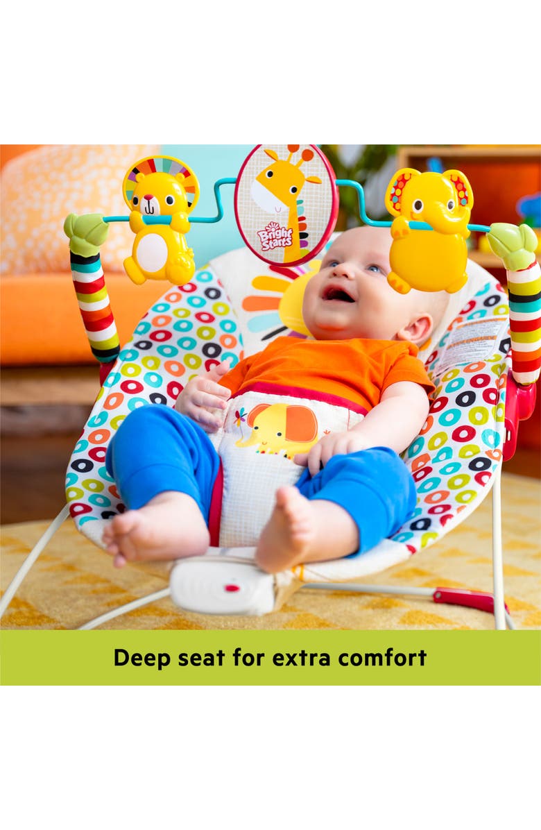 BRIGHT STARTS Playful Pinwheels Vibrating Baby Bouncer Seat with Toy Bar, Alternate, color, Khaki