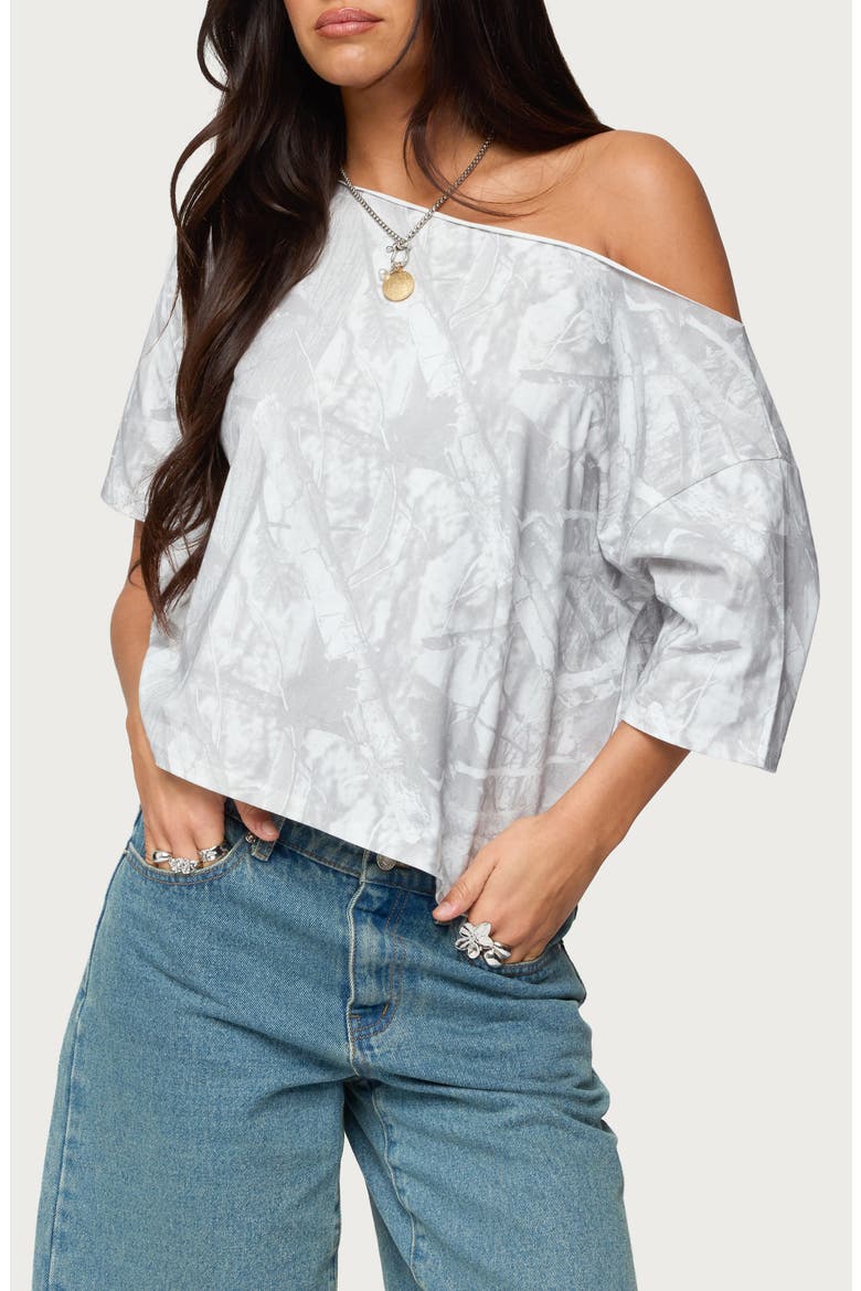 Davida Camo Off the Shoulder Top, Main, color, GRAY