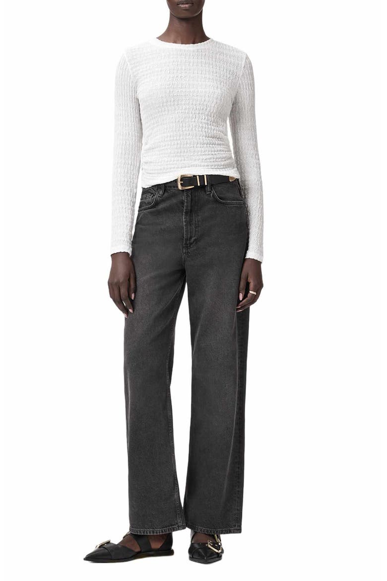 Long Sleeve Shirred Top, Alternate, color, WHITE