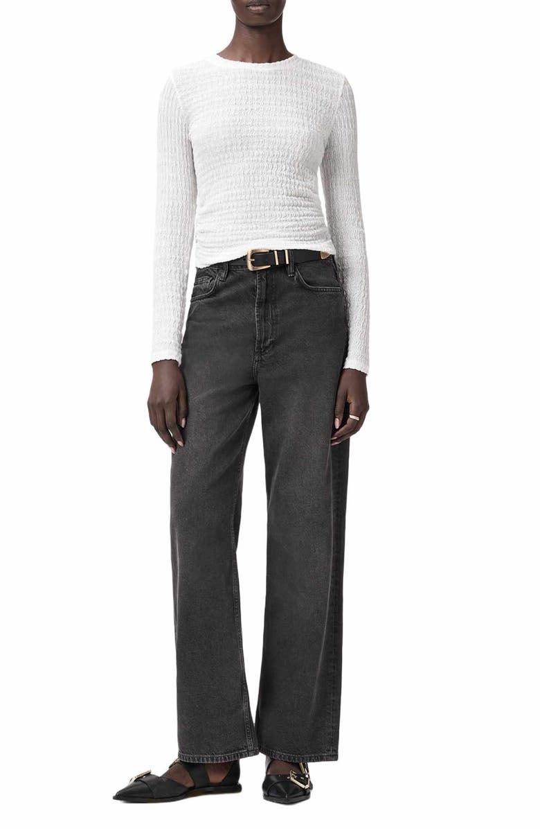 AllSaints Long Sleeve Shirred Top, Alternate, color, White