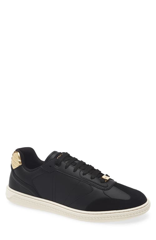 Versace Black Greca Court Faux-leather Sneakers In Black