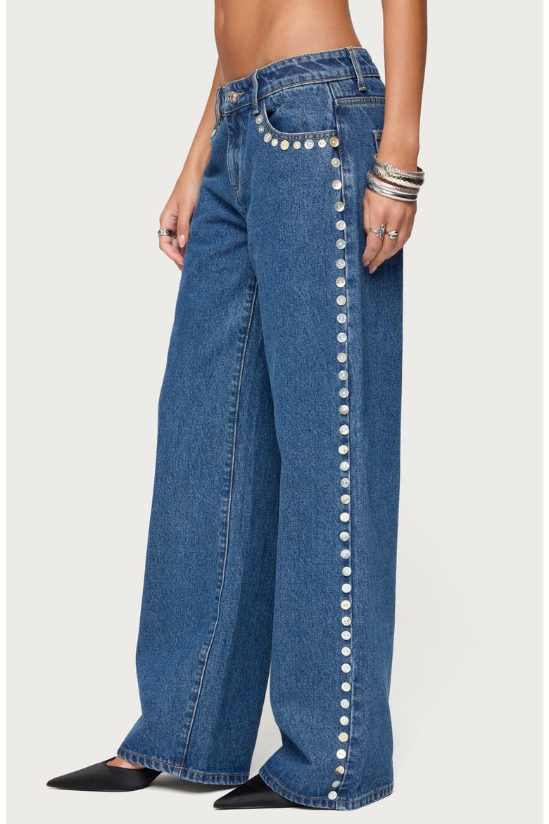 Iridescent Button Low Rise Wide Leg Jeans, Alternate, color, BLUE-WASHED