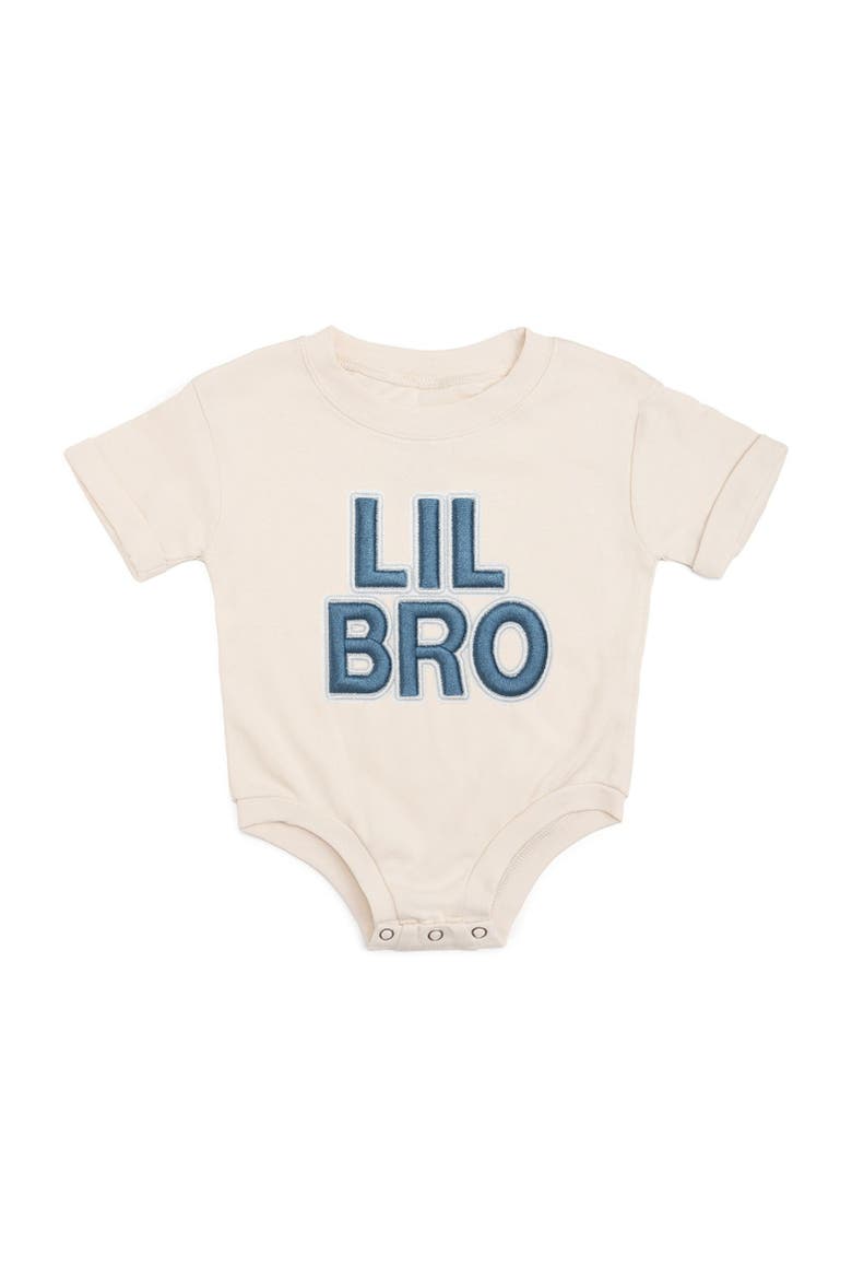 Lil Bro Embroidered Patch Short Sleeve Romper, Main, color, Natural