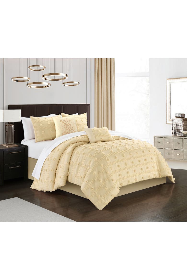 CHIC Athisa Jacquard Floral Applique Design King Comforter Set - Sand ...