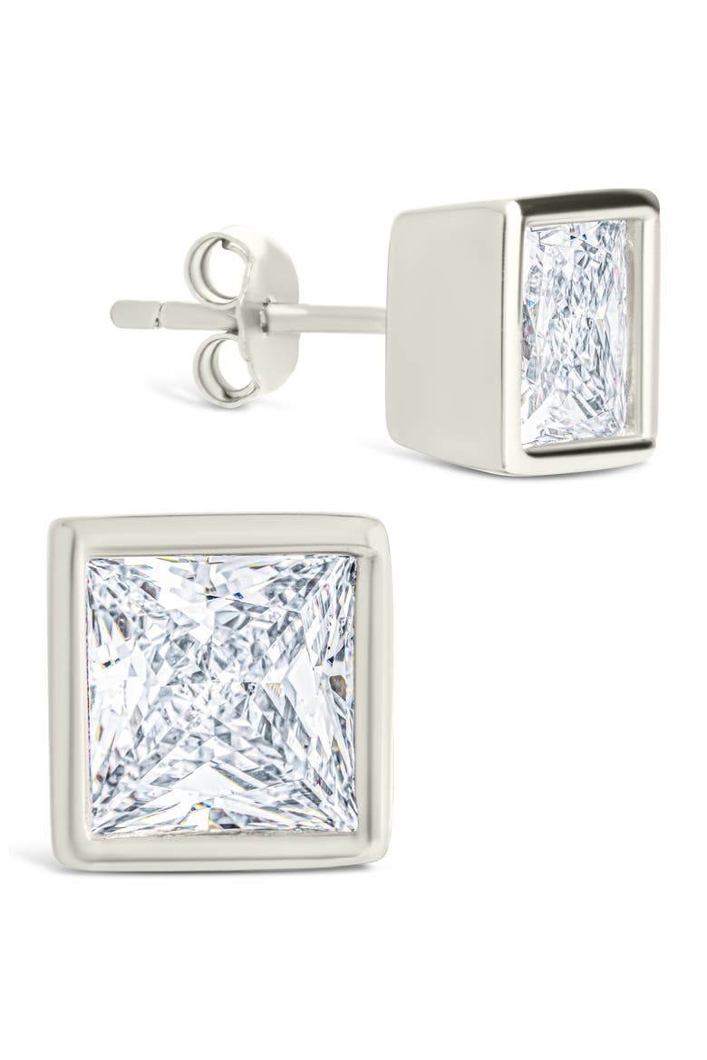 Princess Cut Cubic Zirconia Stud Earrings, Main, color, SILVER