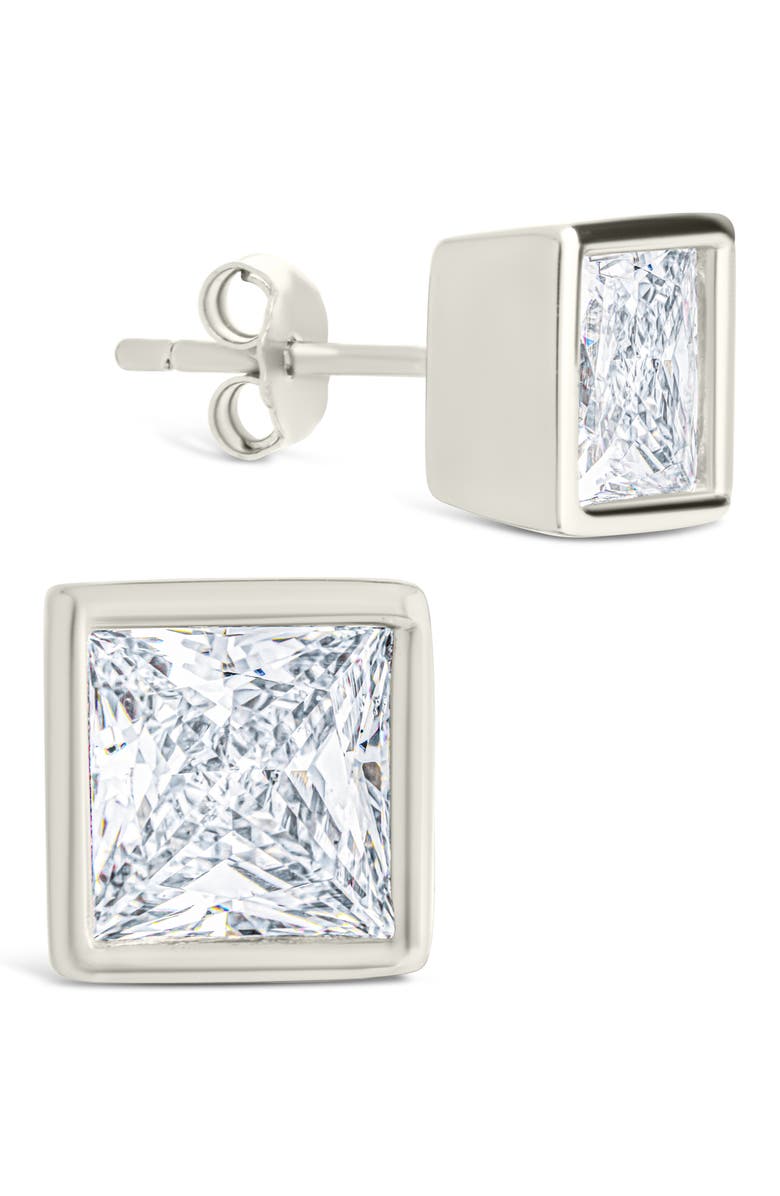 Sterling Forever Princess Cut Cubic Zirconia Stud Earrings, Main, color, Silver