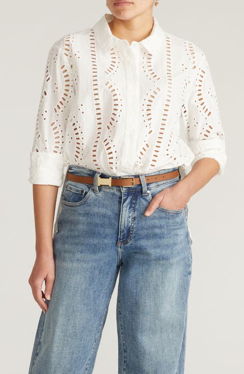 Embroidered Cotton Poplin Blouse (Regular & Plus)