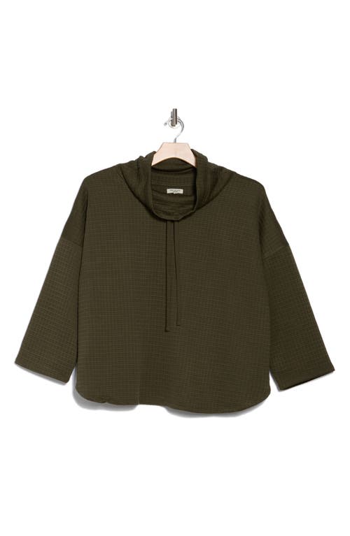 Max Studio Cowl Neck Soft Waffle Knit Top In Army