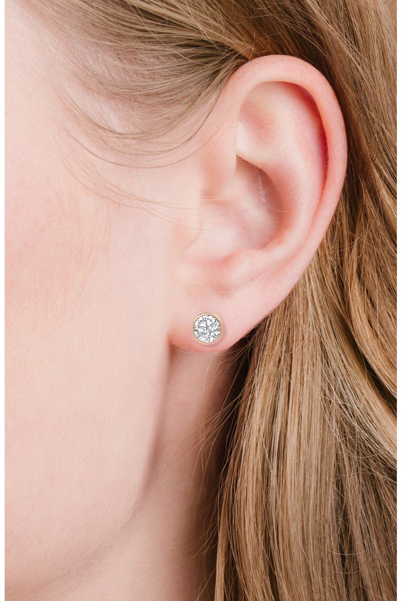 Small Cubic Zirconia Bezel Stud Earrings, Alternate, color, 18KT ROSE GOLD/ CLEAR STONE