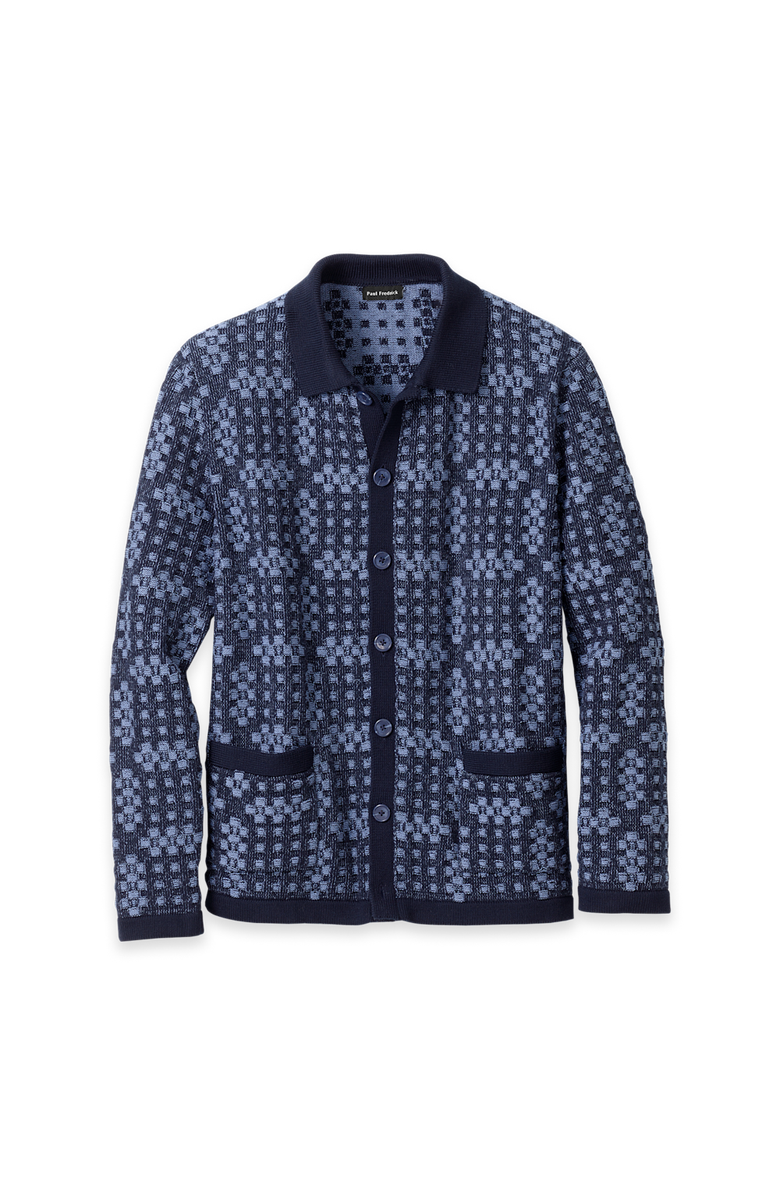 Paul Fredrick Cotton Button Front Polo Long Sleeve, Main, color, Navy