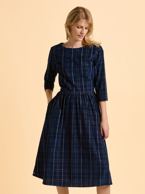 Brakeburn Lilliput 3/4 Sleeve Boat Neck Midi Dress In Blue