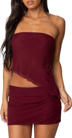 EDIKTED Vivi Strapless Asymmetric Mesh Top | Nordstrom