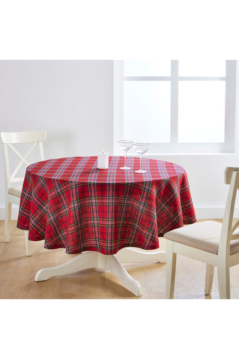 Linen Round Tablecloth - Classic Tartan Plaid, Main, color, Red
