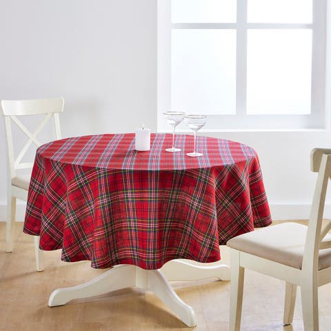 Linen Round Tablecloth - Classic tartan Plaid