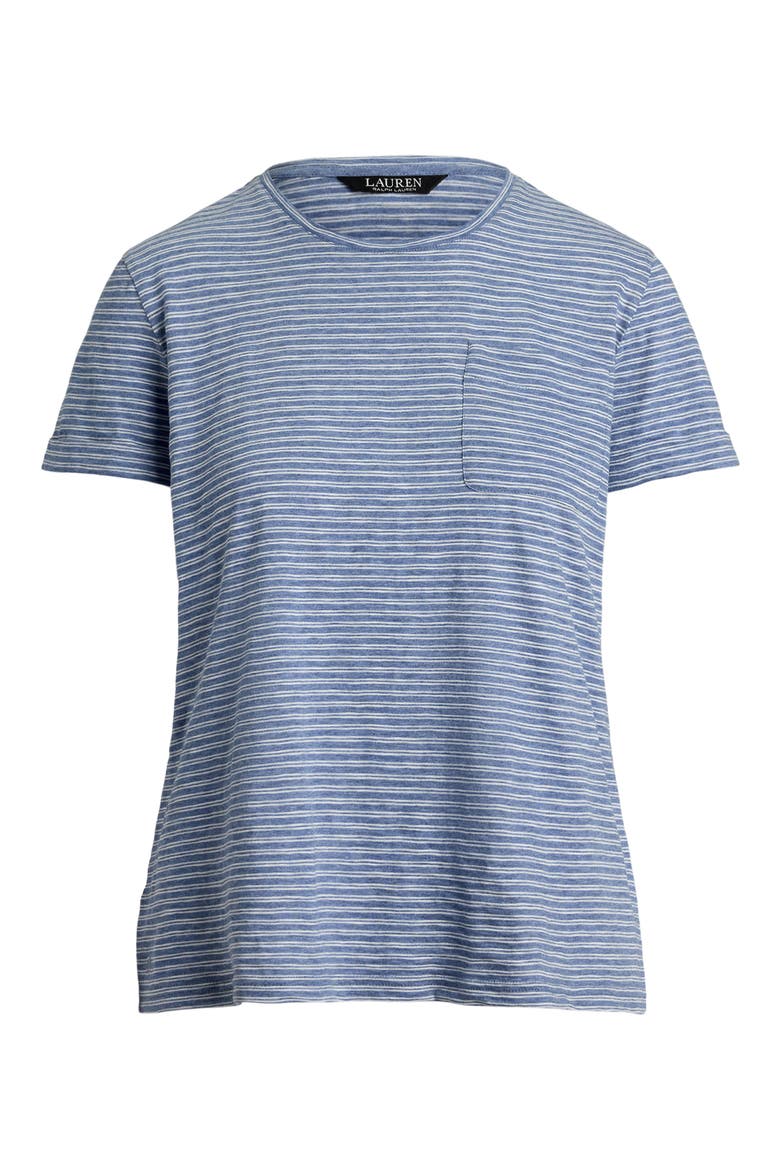 Stripe Slub Cotton Pocket T-Shirt, Alternate, color, CAPRI BLUE HEATHER/ WHITE