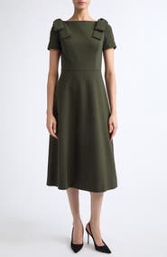 Carolina Herrera Bow Shoulder A-Line Midi Dress