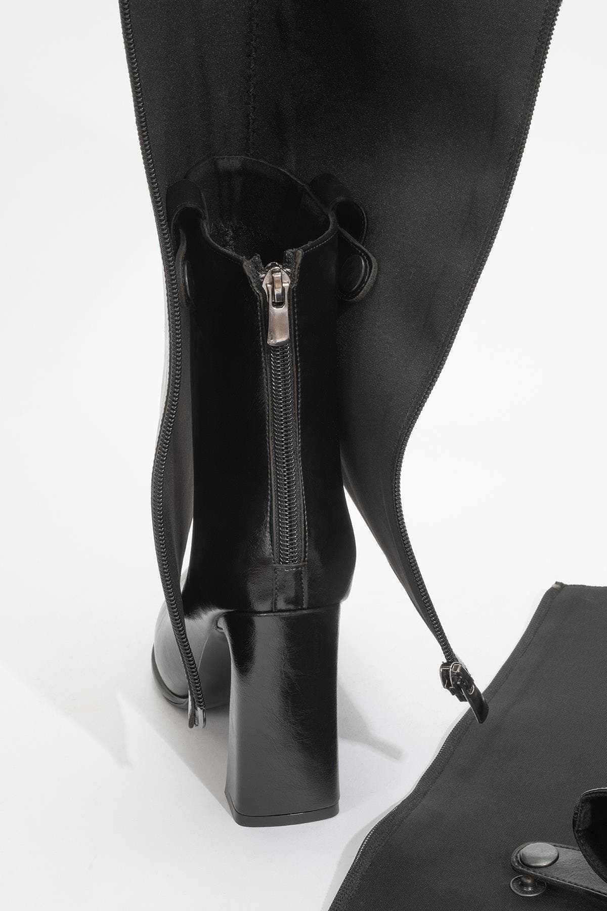 Prologue Shoes Aja Block Heel Convertible Knee High Boot, Alternate, color, Black Faux Leather