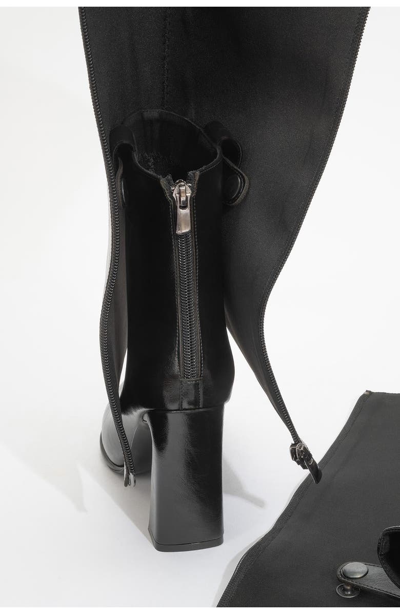 Prologue Shoes Aja Block Heel Convertible Knee High Boot, Alternate, color, Black Faux Leather