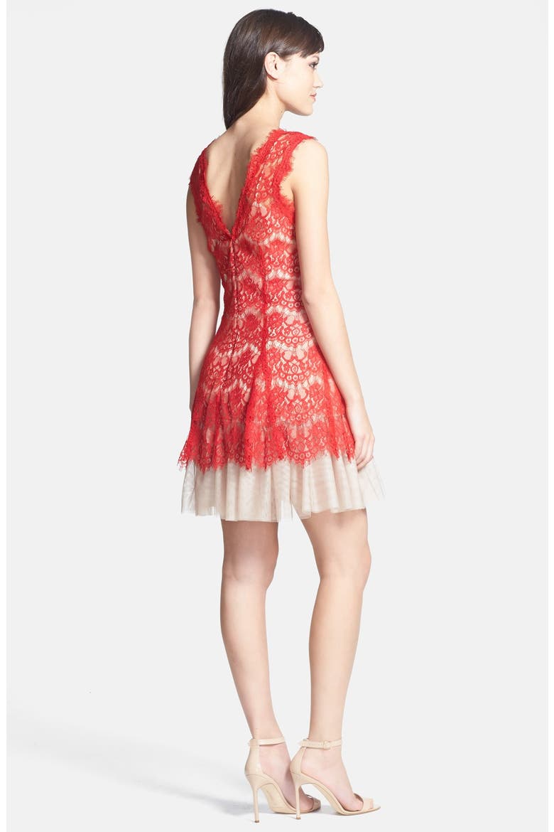 Sleeveless Lace Fit & Flare Dress, Alternate, color, RED/ TAUPE