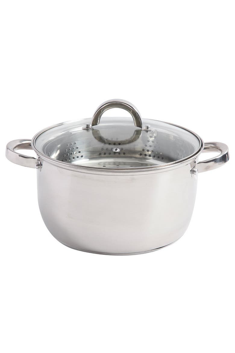 Sangerfield 6 Quart Stainless Steel Casserole Pan with Steamer Insert and Lid, Alternate, color, Metallic Silver