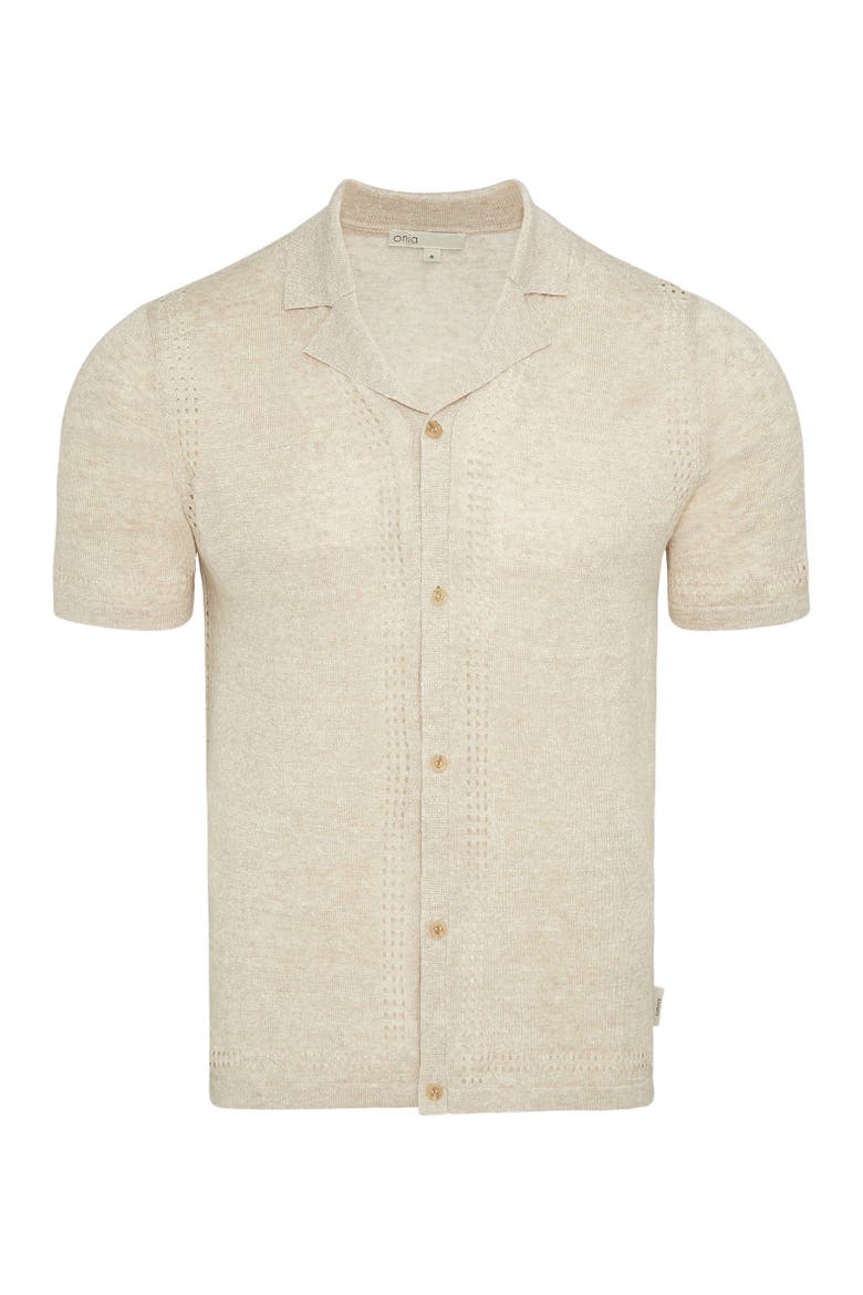 Linen Knit Eyelet Camp Shirt, Alternate, color, NATURAL MELANGE