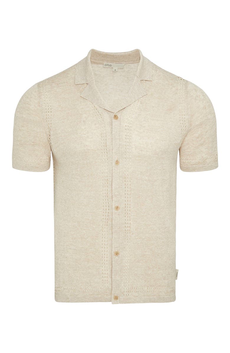 Onia Linen Knit Eyelet Camp Shirt, Alternate, color, 