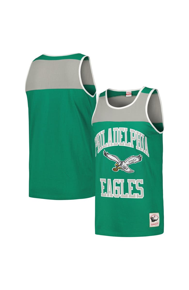 Mitchell & Ness Men's Mitchell & Ness Kelly Green/Silver Philadelphia Eagles Heritage Colorblock Tank Top, Alternate, color,