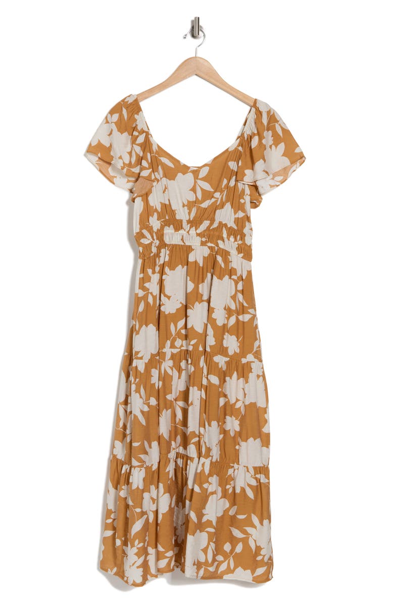 Blu Pepper Floral Tiered Midi Dress, Alternate, color, Caramel