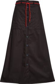 KÚR Shoelace Patch Pocket Cotton A-Line Midi Skirt