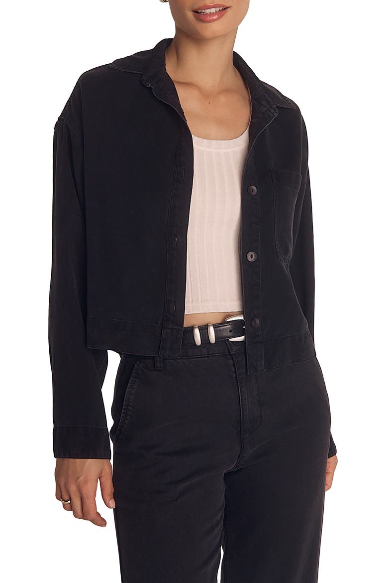 Crop Button-Up Shirt, Main, color, DARK GRAPHITE WASH