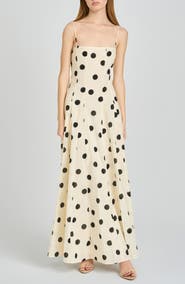 WAYF Carolina Polka Dot Cotton Godet Maxi Dress