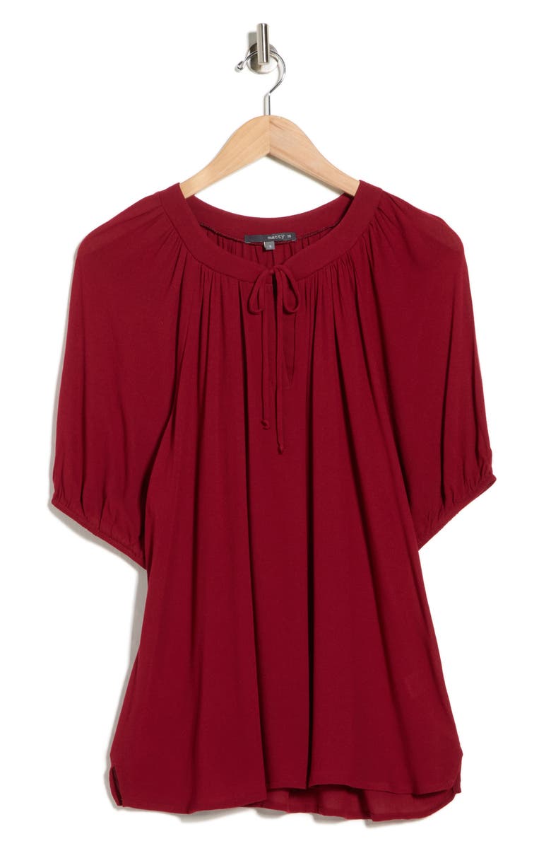 matty m. Raglan Sleeve Tie Neck Top, Alternate, color, Cabernet
