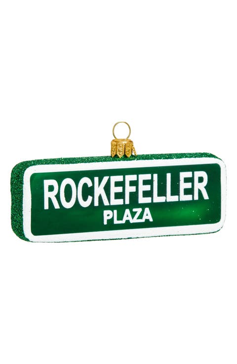 Rockefeller Plaza Street Sign Glass Ornament
