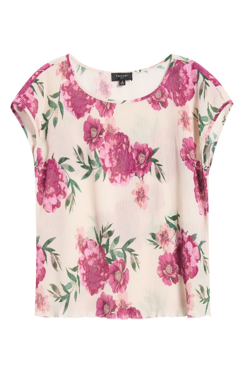 Tahari ASL Floral Plissé Top, Main, color, Sand Berry Floral