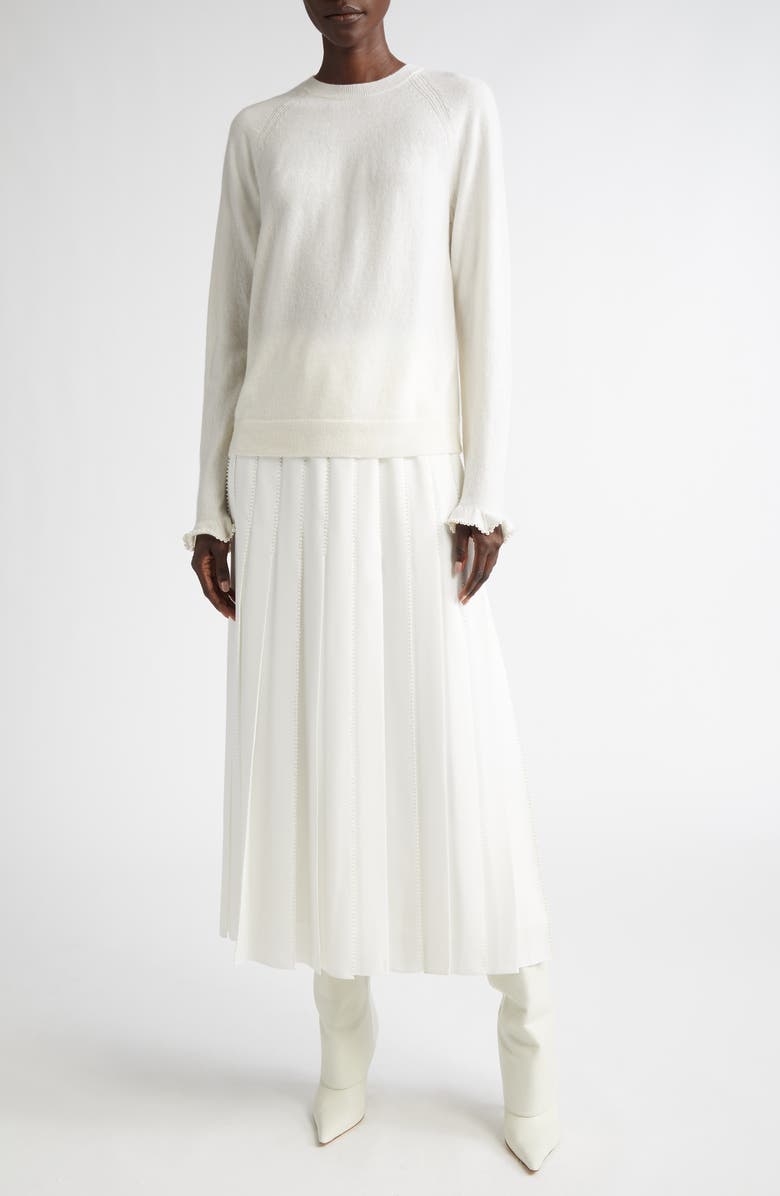 Lafayette 148 New York Hand Beaded Faux Pearl Pleated Georgette Midi Skirt, Alternate, color,