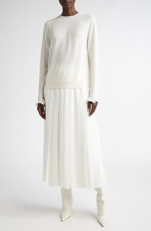Lafayette 148 New York Hand Beaded Faux Pearl Pleated Georgette Midi Skirt In Cloud