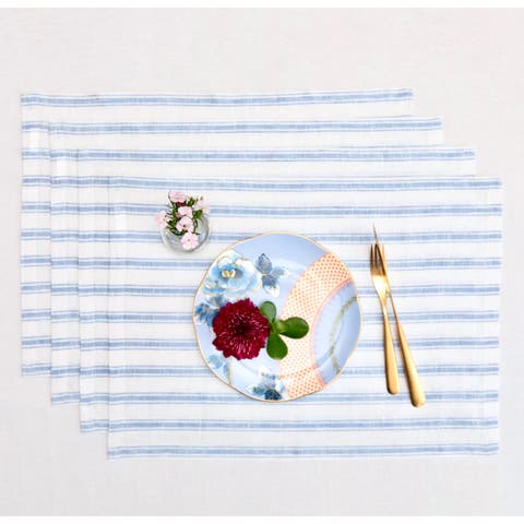 Linen Placemats - Capri Ticking Stripe, 14" x 19" Inch