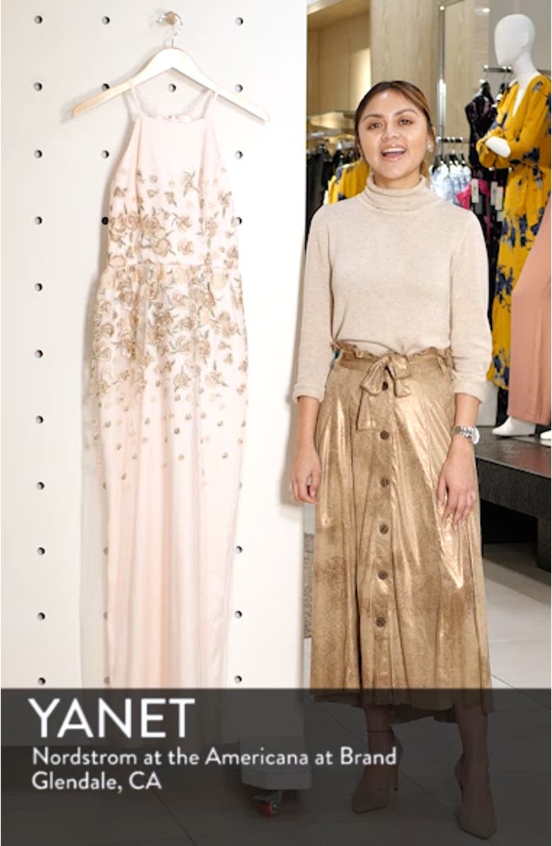 Madelyn Embroidered Mesh Column Gown, sales video thumbnail