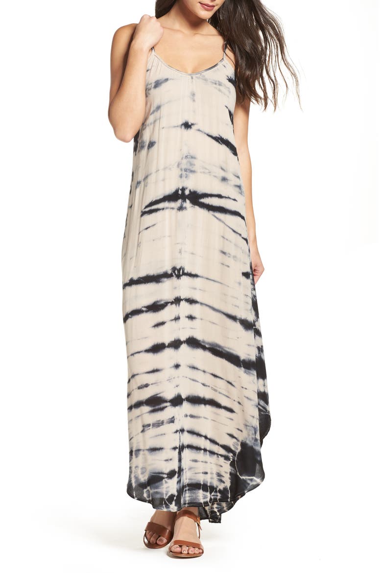Tie Dye A-Line Maxi Dress, Main, color, BLACK/ TAUPE