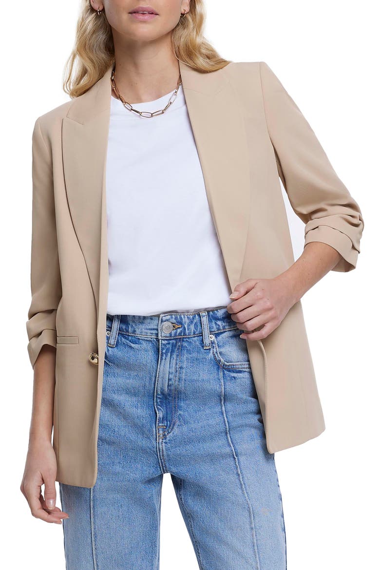 Pleat Sleeve Blazer, Main, color, BEIGE