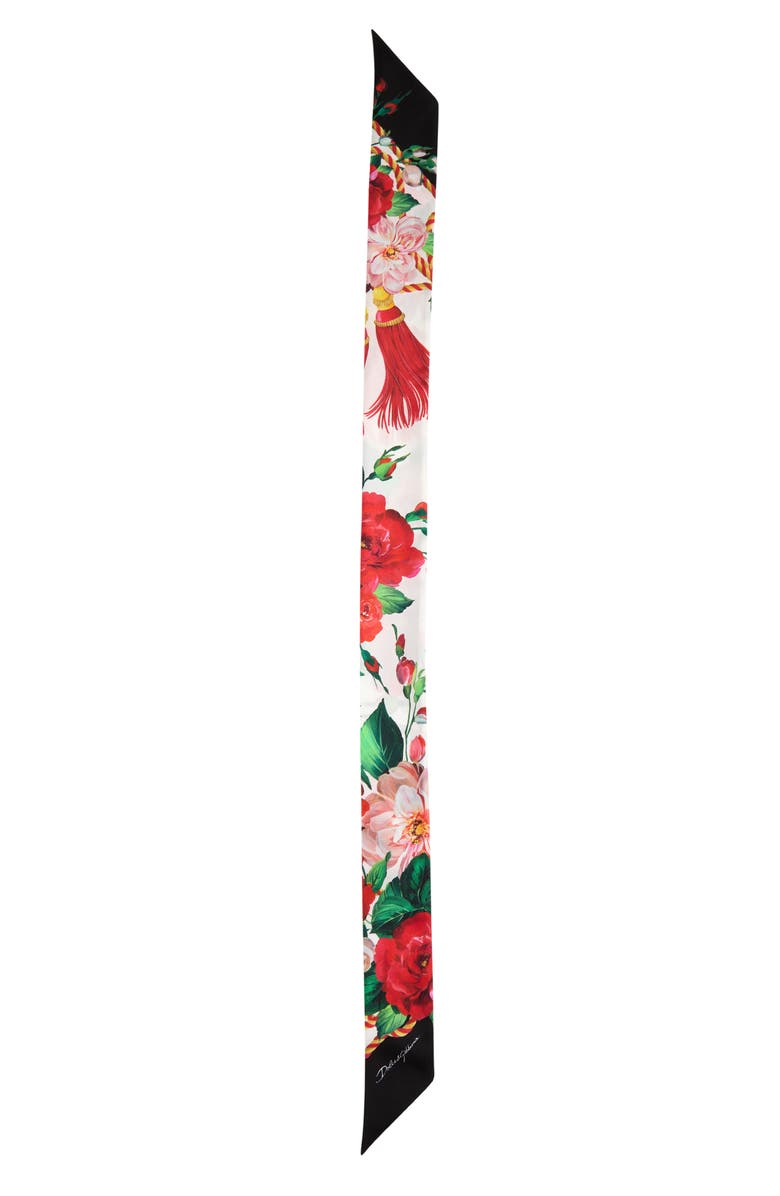 Dolce&Gabbana Floral Bouquet Silk Skinny Scarf, Main, color, 