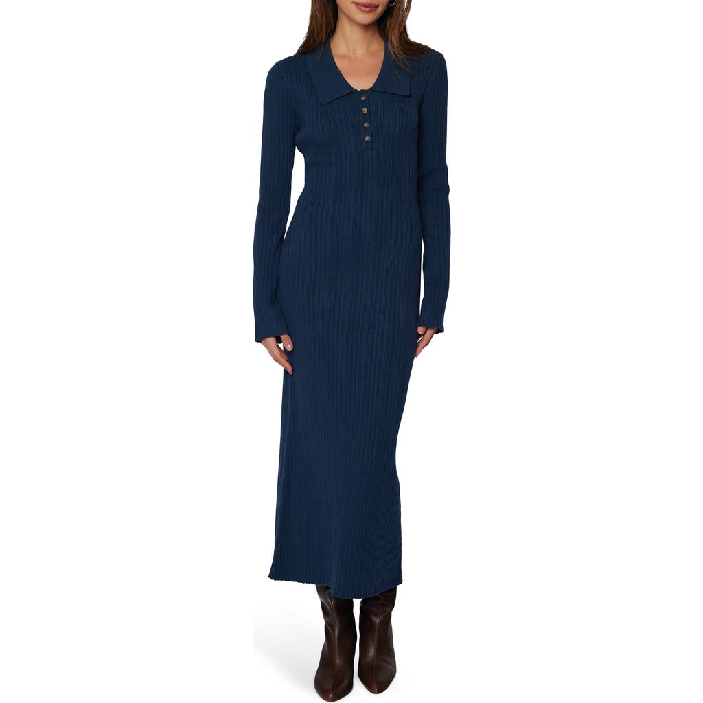 Lost + Wander Giustina Long Sleeve Midi Sweater Dress In Blue